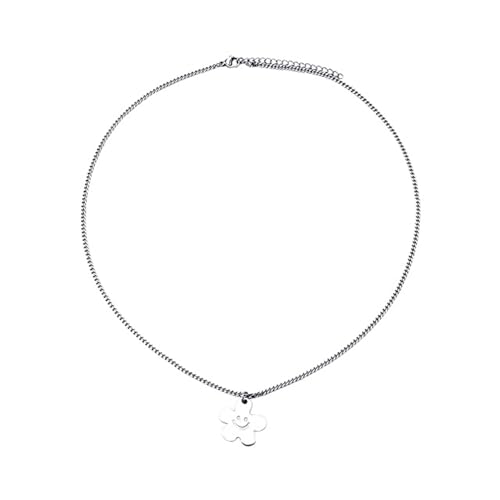 YIZITU Blumencharme Halskette Stahlhals Schmuck Mode Neckkette Lady Girls Kette Y2K Schmuckstücke Lächelnde Gesichtskette Halskette von YIZITU