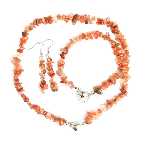 YIZITU Chips Stein Halskette Natural Unregelmäßiger Handgefertigter Ohrring Für Frauen Heilung Halskette Armband Schmucksets Sets Für Mädchen Frauen Halsketten Und Ohrringe Und Armbänder Hochzeit von YIZITU