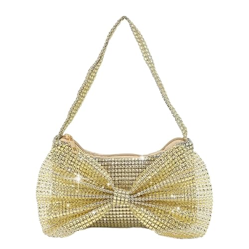 YIZITU Damen Abend-Clutch, Luxus-Strass, Handtasche, Box, Tasche, Schleife, Schultertasche, Party, Hochzeit, Geldbörse, Mädchen Tasche, gold von YIZITU