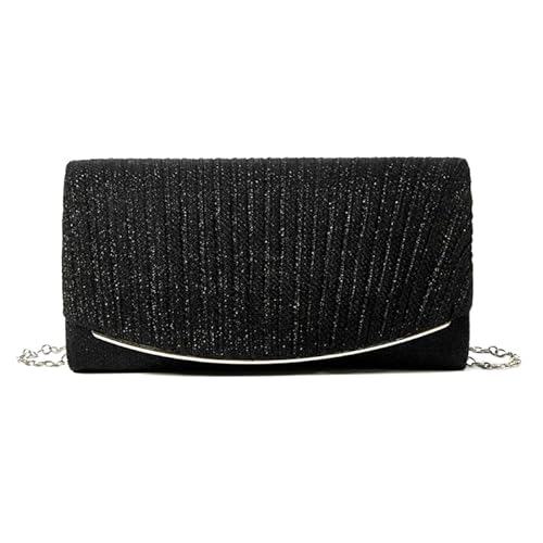 YIZITU Damen-Geldbörse, Hochzeit, Clutch, Handtasche für Damen, Mädchen, Schultertasche, Umhängetasche, mit Kette, modische Umschlagtasche, Abendtasche, Schwarz von YIZITU