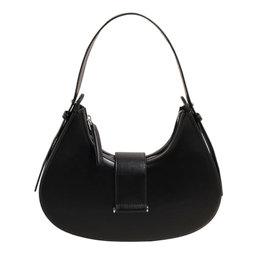YIZITU Damen Halbmondtasche Mode Handtasche Retro Schultertasche Herbst Winter Achsel Top Griff PU Leder Unterarm Retro Schulter für Frauen PU Leder Achsel Geldbörse Herbst Winter Handtasche, Schwarz von YIZITU