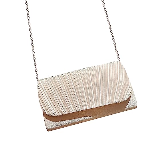 YIZITU Damen-Handtasche, Abendtasche, Party, Braut, Clutch, Abschlussball, Hochzeit, Geldbörse, Schultertasche, Umhängetasche, abnehmbare Kette, Abendtasche, champagnerfarben, One Size von YIZITU
