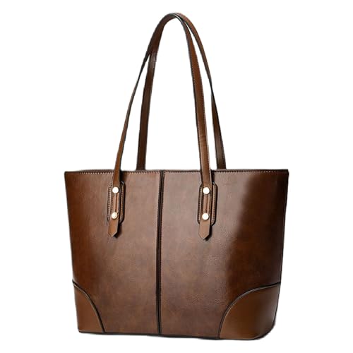 YIZITU Damen PU Leder Umhängetasche Leichte Handtasche Große Kapazität Praktische Top Griff Geldbörse Für Arbeit Reisen Einkaufen Damentasche, coffee, One Size von YIZITU