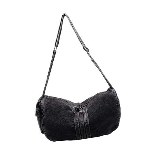 YIZITU Damen Retro Große Jeans Schultertasche Mode Casual Crossbody Geldbörse Shopper Taschen Satchel Für Verschiedene Anlässe Praktische Umhängetasche, Schwarz , One Size von YIZITU