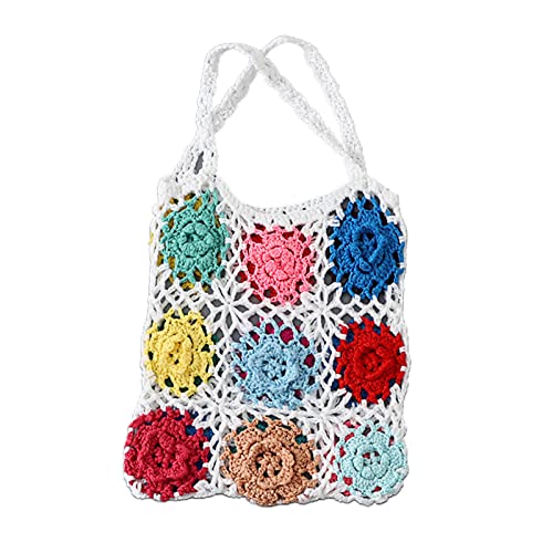 YIZITU Damen Schulterhandtaschen Country Häkeltaschen Ästhetische Tote Bag Gestrickt Shopping Dating Tasche Mädchen Niedlich Handgemachte Gestrickte Handtasche Damen Schultertaschen Mädchen Bunte von YIZITU