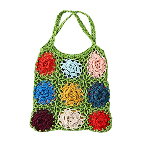 YIZITU Damen Schulterhandtaschen Country Häkeltaschen Ästhetische Tote Bag Gestrickt Shopping Dating Tasche Mädchen Niedlich Handgemachte Gestrickte Handtasche Damen Schultertaschen Mädchen Bunte von YIZITU