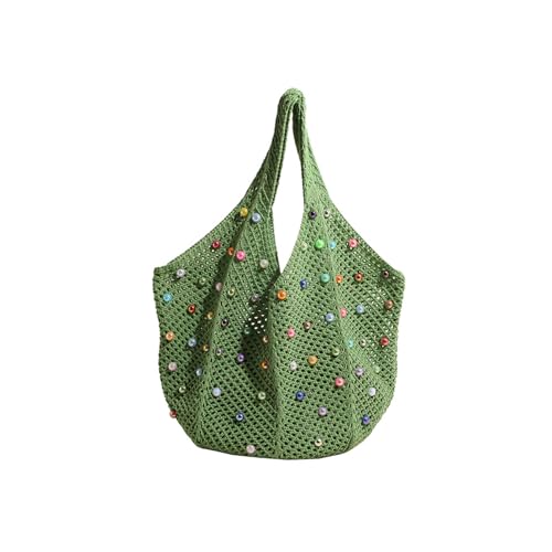YIZITU Damen-Strick-Umhängetasche, lässige Achseltasche, Handtasche mit Häkeldesign und geräumigem Innenraum für Urlaub, stilvolle Damentasche, grün, One Size von YIZITU