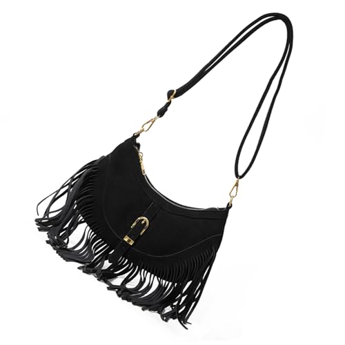YIZITU Damen Umhängetasche Retro Crossbody Geldbörse mit Fransen Quasten und verstellbarem Riemen Geräumige PU Leder Satchel Geldbörse Modisch, Schwarz , One Size YIZITU Damen Umhängetasche Retro Crossbody Geldbörse mit Fransen Quasten und verstellbarem Riemen Geräumige PU Leder Satchel Geldbörse Modisch, Schwarz , One Size von YIZITU