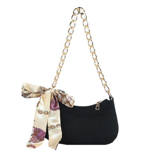 YIZITU Damentasche Schulter mit Schals Herbst Winter Achsel Casual Pendeln Goldkette Crossbody Shopping Frauen Goldkette Schulter Crossbody Achsel Top Griff Handtasche Geldbörse, Schwarz , One Size von YIZITU