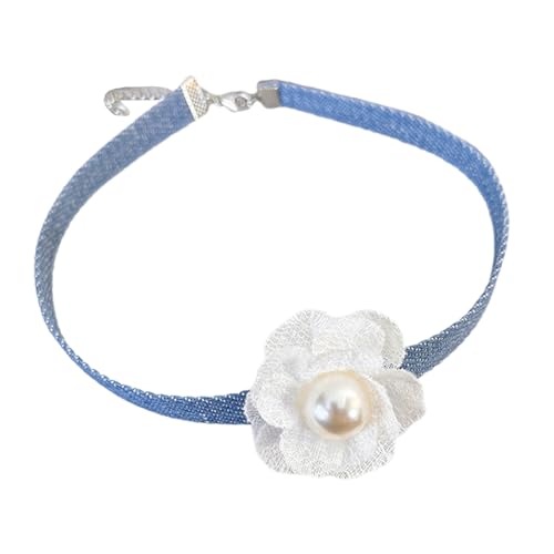 YIZITU Denims Große Blumen-Halskette für Damen, Schmuck, kurzes Choker, modisches Halsband, Accessoire, 2024, Damen-Halsbandkette von YIZITU