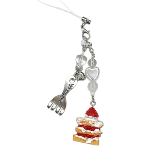 YIZITU Dessert Telefongurt Schlüsselbund Kristallkuchen Löffel Telefon Lanyard Kette Antilost Schlüsselbund Charme Y2K Handtasche Kuchenlöffel Charme Schlüsselring von YIZITU