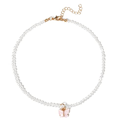 YIZITU Egirl Schmuck Schmetterling Anhänger Halskette Mode Imitation Perlen Choker Y2K Halskette Für Frauen Punkzubehör Auf Augenhöhe Modeschmuck von YIZITU