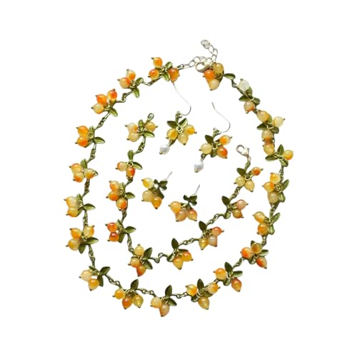 YIZITU Einzigartige Perlen-Halskette, Blatt-Ohrstecker, Ohrringe, stilvolles Schmuck-Set, geeignet für besondere Anlässe, Einheitsgröße, Wie beschrieben, Wie beschrieben von YIZITU