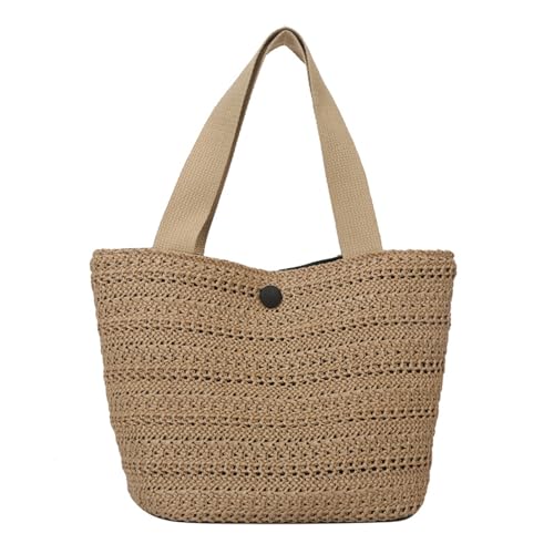 YIZITU Einzigartige Stroh-Lunch-Tasche, Handtasche, großes Fassungsvermögen, Strand-Eimertasche für Picknicks im Freien und zum Einkaufen, khaki, One Size von YIZITU