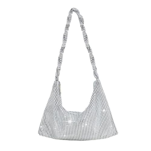 YIZITU Elegante Damen-Umhängetasche, Handtasche mit glänzenden Edelsteinen, modische Umhängetasche, Unterarmtasche, Geschenk für Mädchen und Frauen, silber von YIZITU