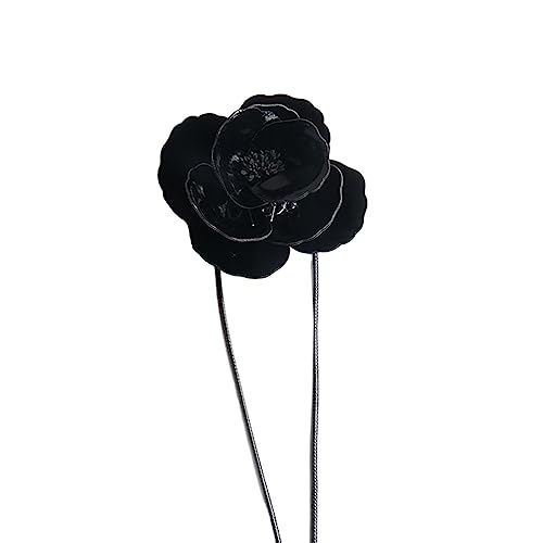 YIZITU Elegante Leder-Kamelien-Blumen-Halsband-Halskette, Vintage-Choker-Halskette, Temperament, lange Schnürhalskette für Damen, Schmuck, Schlüsselbeinkette, handgefertigt, einzigartig, langer Riemen von YIZITU