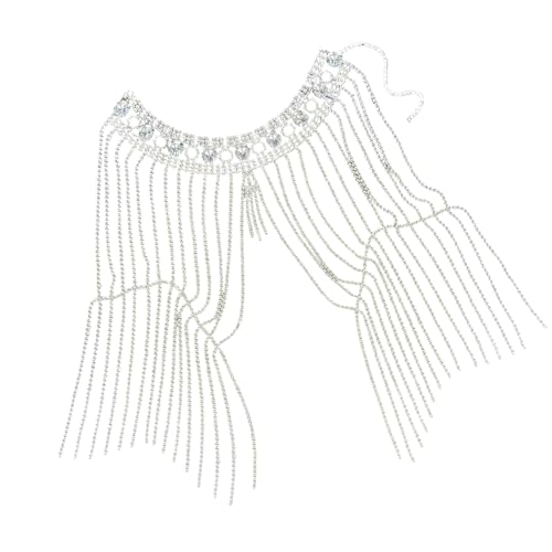 YIZITU Elegante mehrschichtige Fransen-Strass-Schulterkette, Brautschmuck, Kristall-Körperschmuck für Hochzeit, Party, Zubehör, handgefertigter Braut-Kristall-Schulterschmuck von YIZITU