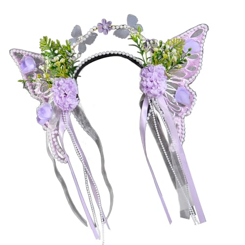 YIZITU Elegantes Blumen-Haarband mit Fransen und Schmetterlingen für Han-Kostüme, kulturelle Veranstaltungen, Versammlungen, Haarstyling-Dekoration von YIZITU