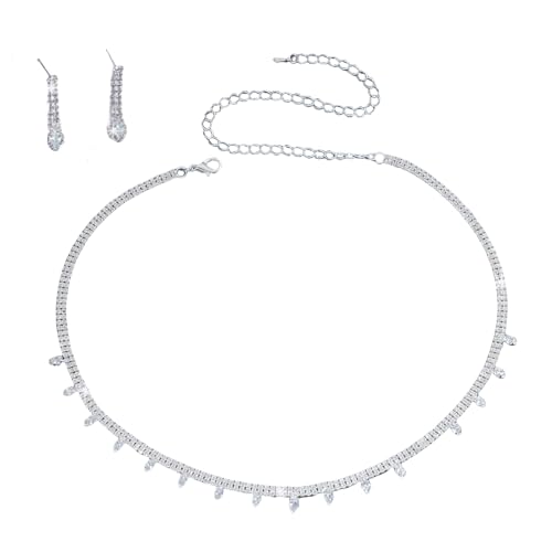 YIZITU Elegantes Brautschmuck-Set, elegantes Brautschmuck-Set mit Strass-Halskette und Ohrringen für formelle Anlässe von YIZITU