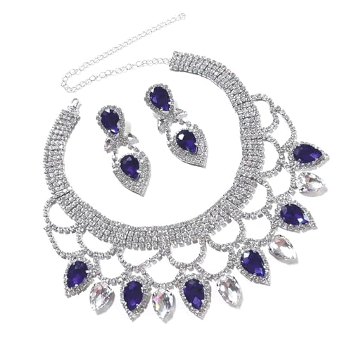 YIZITU Elegantes Strass-Halsketten- und Ohrring-Set, handgefertigt, geeignet für besondere Anlässe und den täglichen Gebrauch, einzigartige, elegante Halskette, Einheitsgröße, Wie beschrieben, Wie von YIZITU