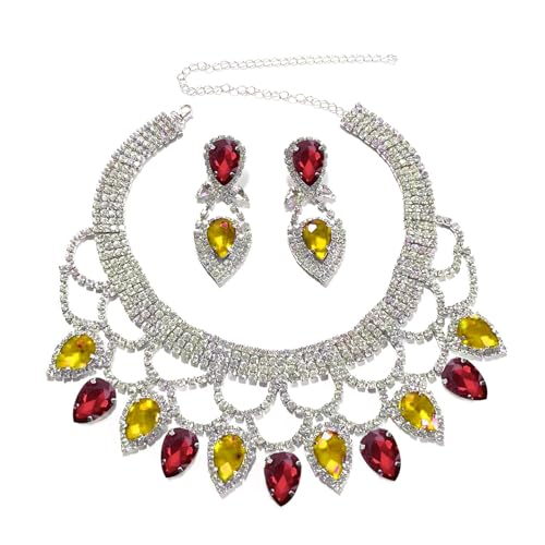YIZITU Elegantes Strass-Halsketten- und Ohrring-Set, handgefertigt, geeignet für besondere Anlässe und den täglichen Gebrauch, einzigartige, elegante Halskette, Einheitsgröße, Wie beschrieben, Wie von YIZITU