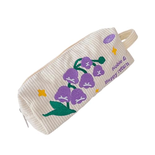 YIZITU Federmäppchen, Cartoon-Schreibwaren, Make-up, Kordsamt, Stift-Organizer, Taschen für Schule, Cord-Etui, große Kapazität, Stift-Organizer, Violette Blume von YIZITU