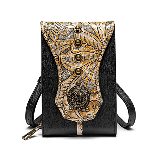 YIZITU For Creative Kleine Hüfttasche mit geprägten Nieten, Crossbody-Tasche, Gothic, Kuriertasche, Schultertasche, Schwarz von YIZITU