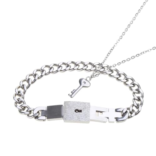 YIZITU Für Kreative Liebesschloss Armband Für Wichtige Anhänger Halskette Set Stahlschmuck Set Ehepaar Unisex Armbänder Teen Girls von YIZITU