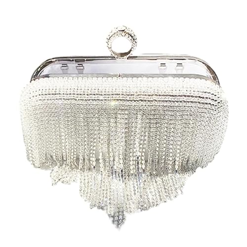 YIZITU Funkelnde Strass-Quasten-Tasche, Hochzeit, Party, Damen, Mädchen, formelle Abendtasche, Bankett, Crossbody-Tasche, Cocktail-Clutches, silber von YIZITU