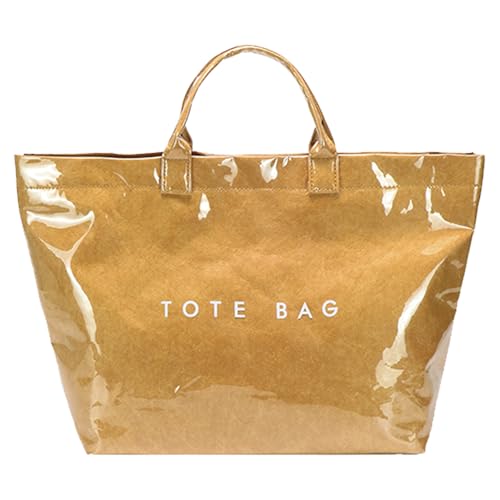 YIZITU Funktionelle PVC-Handtasche mit Tragegriff oben mit einzigartigem Kraftpapier-Design, geräumige Innenhandtasche für Pendler, Handtasche für den täglichen Gebrauch, braun, One Size von YIZITU