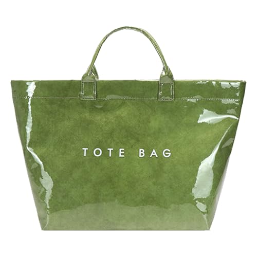 YIZITU Funktionelle PVC-Handtasche mit Tragegriff oben mit einzigartigem Kraftpapier-Design, geräumige Innenhandtasche für Pendler, Handtasche für den täglichen Gebrauch, grün, One Size von YIZITU