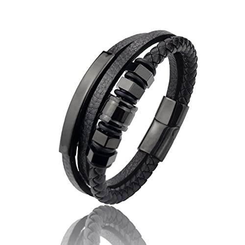 YIZITU Geflochtene Lederarmbänder Mit Magnetverschluss Für Männer Frauen Mit Edelstahlperlen Armband Handgelenk Manschettenknopf Präsentiert Geflochtenes Lederarmband Für Männer Frauen Jugendliche von YIZITU