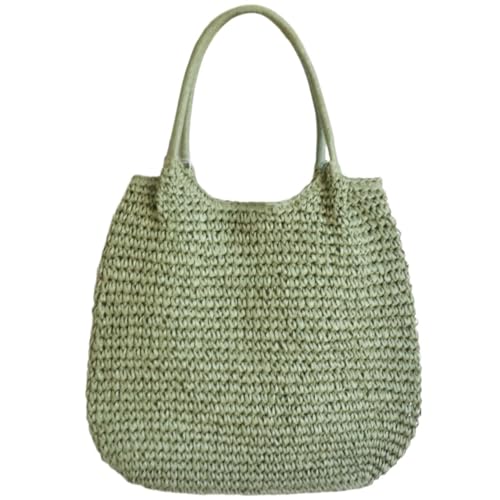 YIZITU Geflochtene Stroh-Handtasche, großes Fassungsvermögen, gewebte Umhängetasche, modisch, einfarbig, Korbtasche für Strand, Urlaub, lässige Strohtasche, grün, One Size von YIZITU