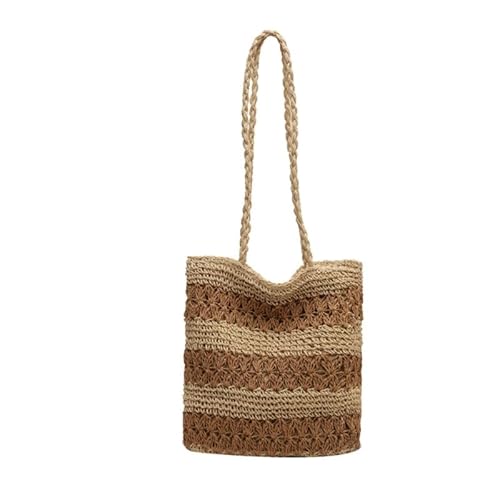 YIZITU Gewebte Schultertasche, Umhängetasche, Eimertasche, modisch, gehäkelt, gestrickt, für Mädchen und Damen, Einkaufstasche, vielseitige Strandtasche, beige von YIZITU