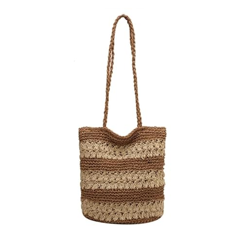 YIZITU Gewebte Schultertasche, Umhängetasche, Eimertasche, modisch, gehäkelt, gestrickt, für Mädchen und Damen, Einkaufstasche, vielseitige Strandtasche, khaki von YIZITU