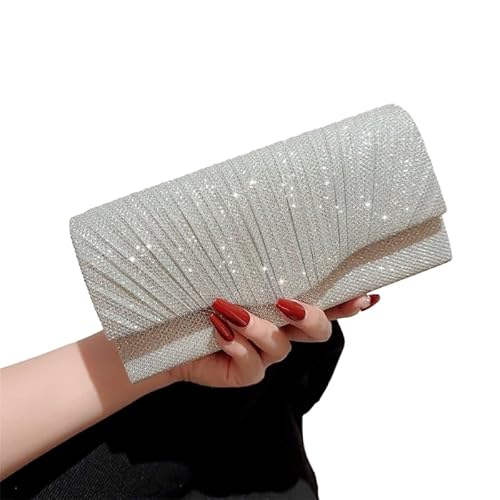 YIZITU Glitzer-Abendtasche, formelle Damen-Geldbörse, Party, Bankett, Hochzeit, Clutch, plissiert, Handtasche, glitzernde Umhängetasche, silber von YIZITU