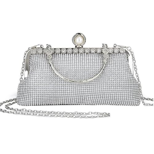 YIZITU Glitzernde Geldbörse Strass Abendtasche Elegante Party Bankett Hochzeit Clutches Dame Handtasche Frauen Mädchen Cocktail Umhängetasche, silber von YIZITU