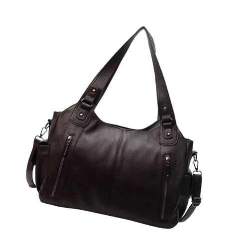 YIZITU Große Damen-Umhängetasche mit Reißverschluss, modische Umhängetasche, lässiger Griff, Geldbörse für Arbeit und Reisen, Schultertasche, Kaffeebraun, One Size von YIZITU