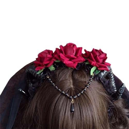 YIZITU Halloween Rose Schleier Stirnband Schwarz Gothic Crown Haarbänder Haar Hoops Kostüm Party Kopfstücke Hoops Haarband von YIZITU