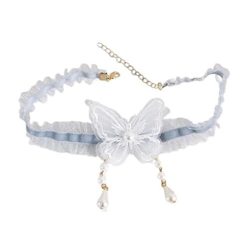 YIZITU Halskette, anmutiger Schmetterlings-Anhänger, kurzes Choker für Damen, einfarbig, verstellbar, Schlüsselbeinkette, Valentinstag, Hochzeitsschmuck, Neck chain length 30 cm, Seidengarn von YIZITU