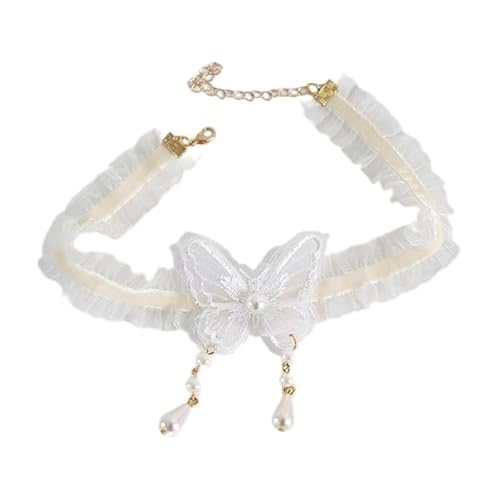 YIZITU Halskette, anmutiger Schmetterlings-Anhänger, kurzes Choker für Damen, einfarbig, verstellbar, Schlüsselbeinkette, Valentinstag, Hochzeitsschmuck, Neck chain length 30 cm, Seidengarn von YIZITU