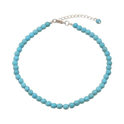 YIZITU Halskette mit Anhänger in Herzform aus Glas, türkisfarbene Perlen, stilvolle Schlüsselbeinkette für Damen und Mädchen, elegante Choker, trendige Halskette von YIZITU