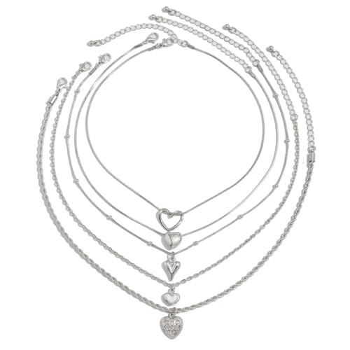 YIZITU Halskette mit herzförmigem Anhänger, Schmuck-Set für Damen, verstellbare Schichtketten, handgefertigt, Halszubehör, moderne Schichtkragen-Halskette, Einheitsgröße, Wie beschrieben, Wie von YIZITU