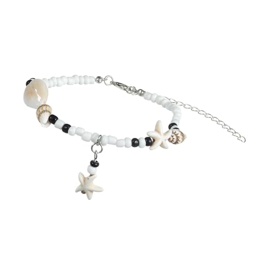 YIZITU Handgefertigtes Fußkettchen mit verstellbarem, geflochtenem Seil-Design mit Muscheln und Harzperlen für Strandurlaub, Strandurlaub, Muschelfußschmuck, Einheitsgröße, Wie beschrieben von YIZITU