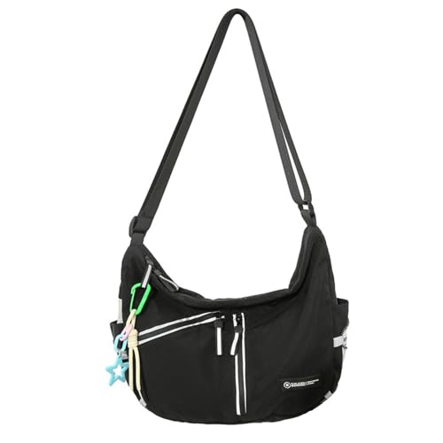 YIZITU Hip Hop Street Cargo Crossbody Tasche für Herren und Damen, Nylon, reflektierend, Mondform, Schultertasche mit verstellbarem Riemen, reflektierender Crossbody, Schwarz , One Size von YIZITU