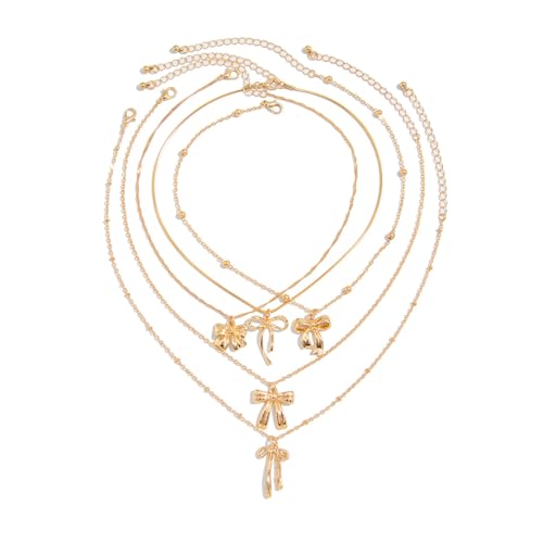 YIZITU Hochzeitsschmuck mit Schleifen-Anhänger, verstellbare Kette, geeignet für mehr Eleganz und Raffinesse, Statement für Frauen, 1, Kupferkette + verkupferte Eisenkette + Legierung, Kein Edelstein von YIZITU