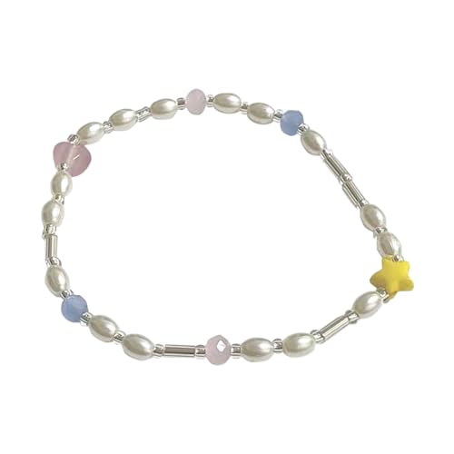 YIZITU Imitationsperlen fünfzackige Stern-Armbänder, kalter Hip-Hop-Trend-Stern-Anhänger, süßes Temperament, verstellbarer Schmuck, Perlen, Armbänder für Frauen von YIZITU