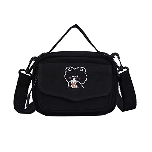 YIZITU Itabag Japanische Umhängetasche für Damen, Segeltuch, kleine Tragetasche, Handtasche, Ita, Crossbody-Tasche für Damen, Schwarz , One Size von YIZITU
