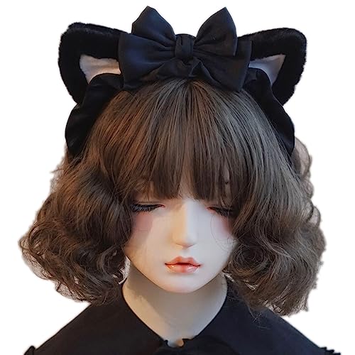 YIZITU Katzenohr Stirnband Falten Spitze Bogenknoten Form Haar Hoop Frühlings Kopfstück Cosplay Party Für Jugendliche Auf Der Fülle Von Frauen Für Frau Die Gesicht Plüschbänder Stirnband von YIZITU