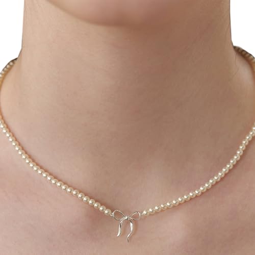 YIZITU Klassische Perlen Perlen Schmuck Bogenknoten Halskette Gold Oder Silbertplattiertes Schlüsselblattkette Für Hochzeit von YIZITU